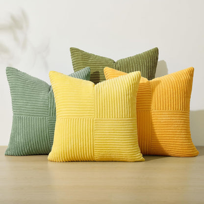 Topfinel Fall Yellow Green Throw Pillow Covers Set of 4,Boho Pillow Covers Soft and Cozy Velvet Double-Sided Designs,Mix and Match Nordic for Couch Boho Farmhouse Home Decor 18x18 Inch