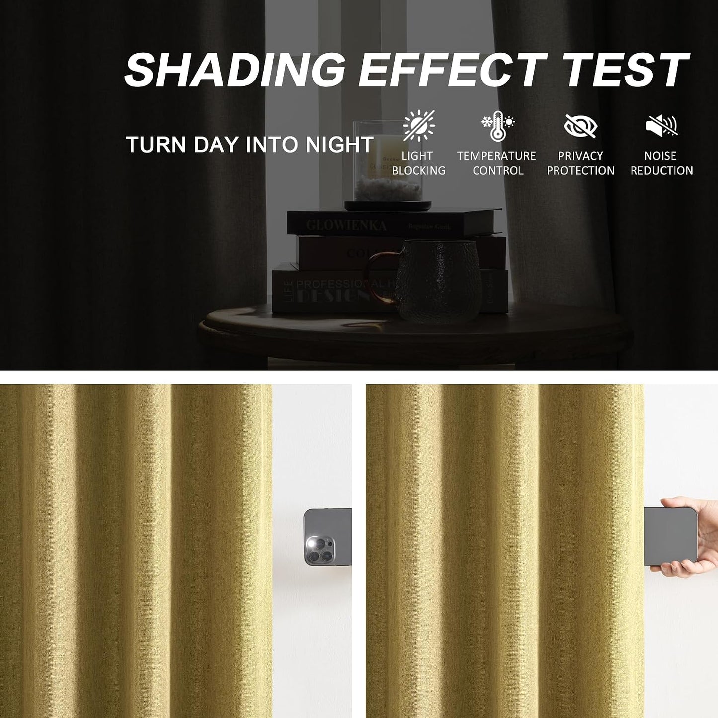 DUALIFE Mustard Yellow Pinch Pleated Blackout Curtains 108 Inches Long, Back Tab with Hooks, Linen Full Black Out Thermal Insulated Track Curtain for Bedroom Living Room,40 W x 108 L, 2 Panels