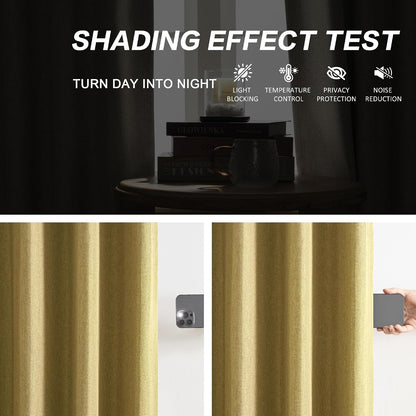 DUALIFE Mustard Yellow Pinch Pleated Blackout Curtains 108 Inches Long, Back Tab with Hooks, Linen Full Black Out Thermal Insulated Track Curtain for Bedroom Living Room,40 W x 108 L, 2 Panels