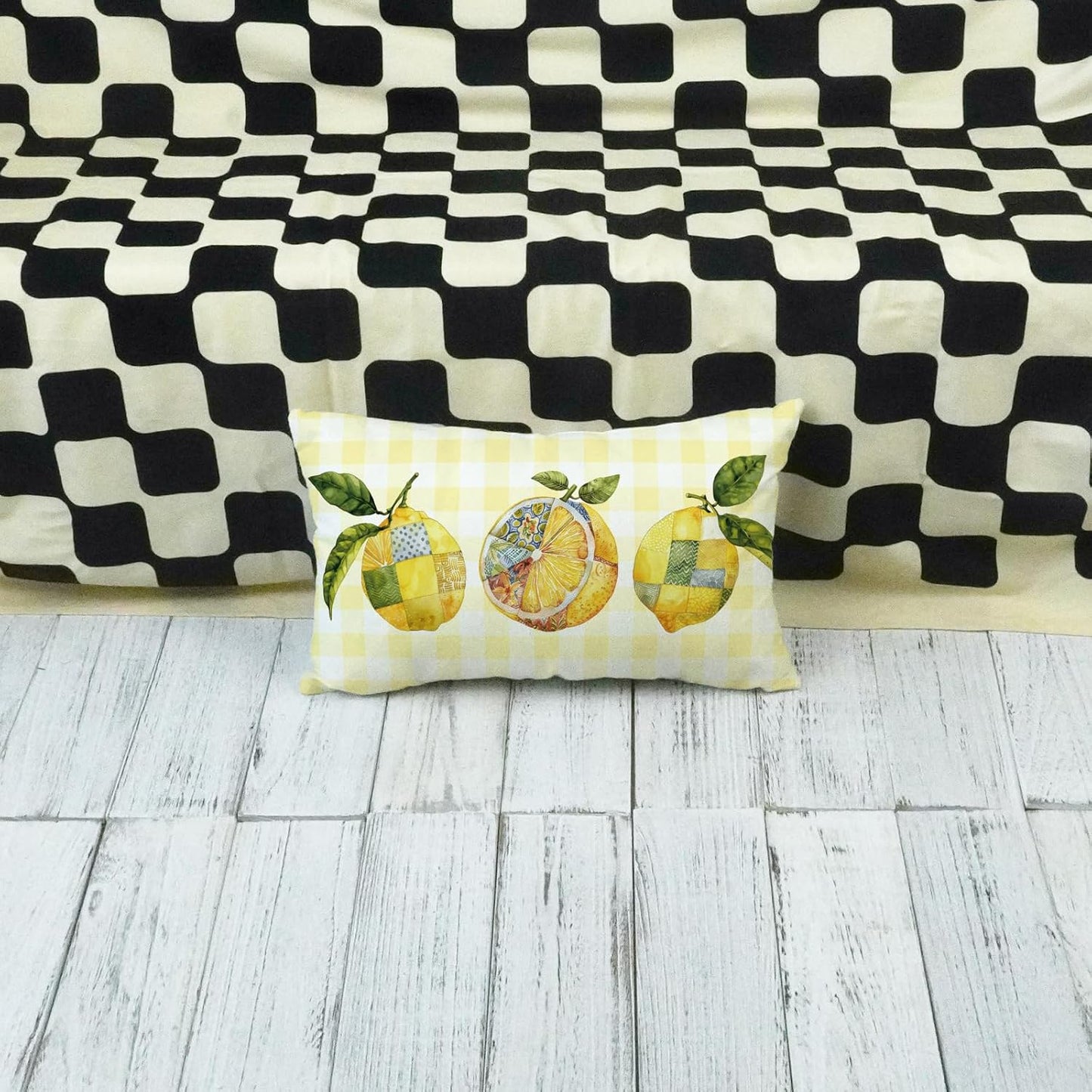 ONWAY Summer Throw Pillow Cover 12x20 Inch Lemon Yellow Buffalo Plaid Decorative Pillowcase Farmhouse Outdoor Patio Holiday Cushion Case for Sofa Couch Bed