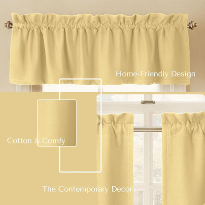 Native Fab 3 Piece Window Curtain Tiers 26"x36" and Valance 54"x18" Set - Rod Pocket - Semi Sheer - Short Curtain for Kitchen, Cafe, Living Room - Pale Yellow