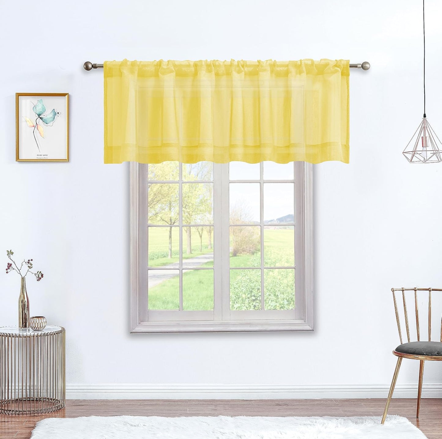 July Joy Yellow ValanceTextured Sheer Curtains for Kitchen，Light Filtering Window Drapes Semi Sheer Rod Pocket Small Curtains for Bathroom Farmhouse W 52 x L 18 inch, 2 Panels