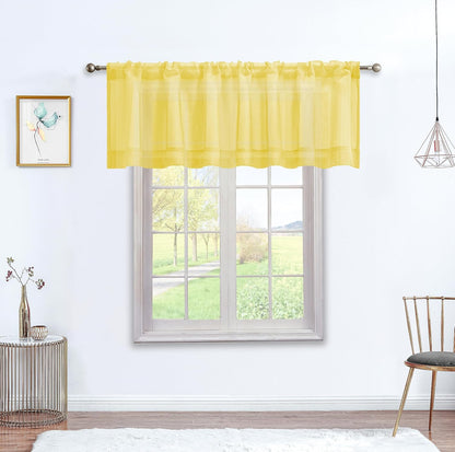 July Joy Yellow ValanceTextured Sheer Curtains for Kitchen，Light Filtering Window Drapes Semi Sheer Rod Pocket Small Curtains for Bathroom Farmhouse W 52 x L 18 inch, 2 Panels