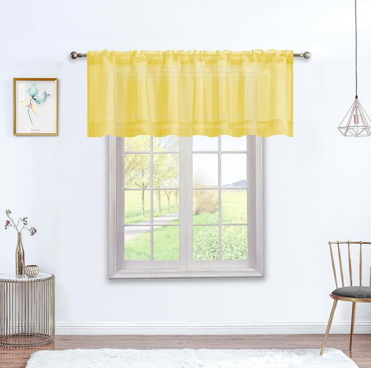 July Joy Yellow ValanceTextured Sheer Curtains for Kitchen，Light Filtering Window Drapes Semi Sheer Rod Pocket Small Curtains for Bathroom Farmhouse W 52 x L 18 inch, 2 Panels