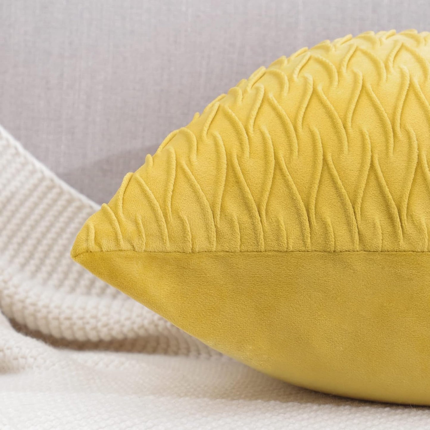 MADIZZ Set of 2 Super Soft Velvet Decorative Throw Pillow Covers 16x16 inch Lemon Yellow Square with Texture Luxury Style Cushion Case Pillow Shell for Sofa Bedroom