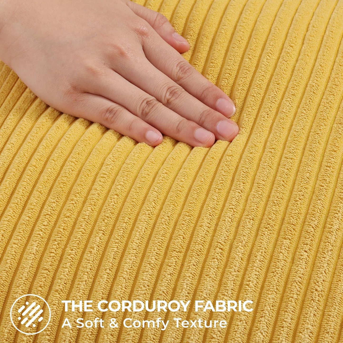 Mecatny Corduroy Summer Decorative Throw Pillow Covers 18x18 Set of 2 for Sofa Living Room, Soft Neutral Boho Couch Pillow Covers for Home Decor, Mustard Yellow