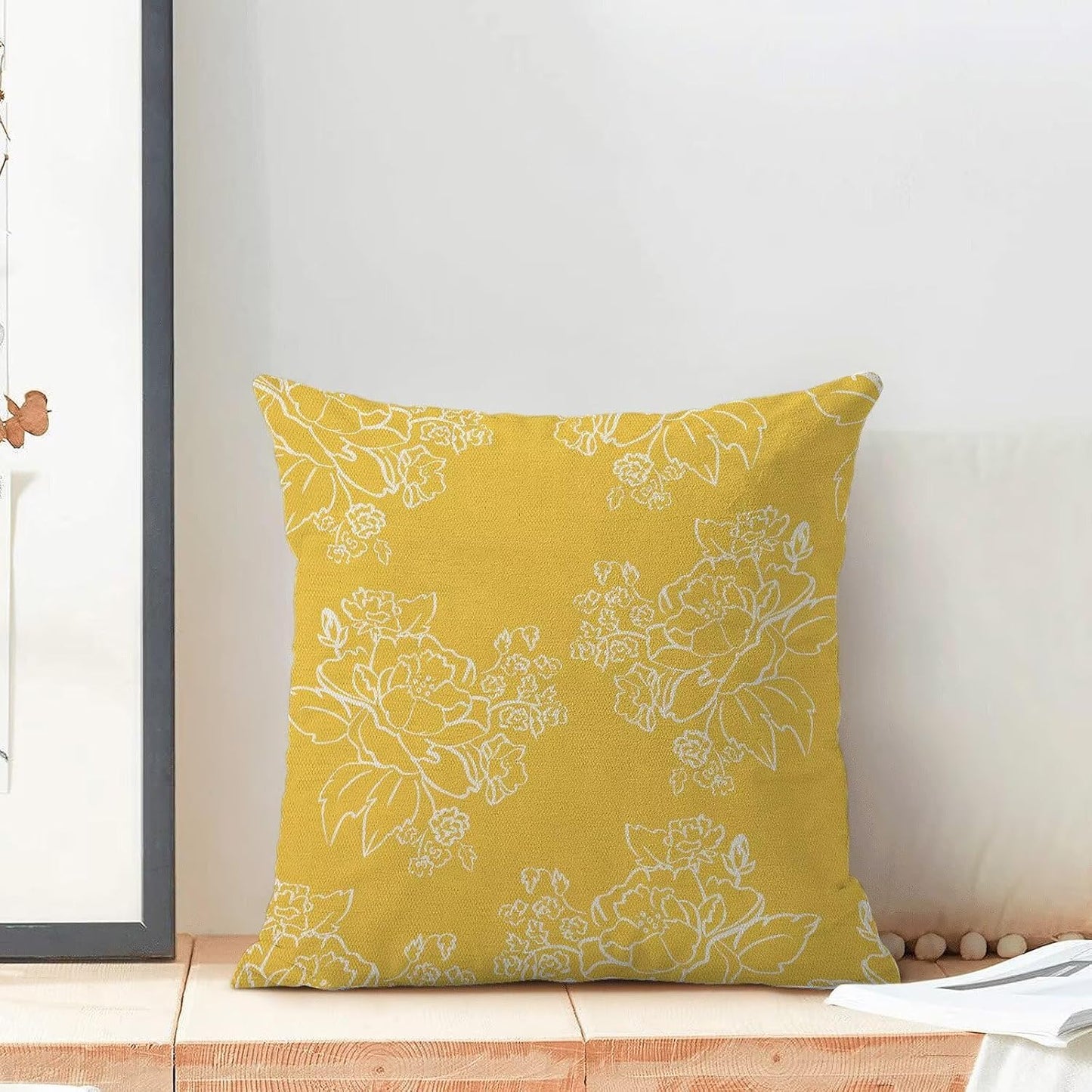 Spring Yellow Floral Throw Pillow Covers 18x18 Set of 2, Seasonal Holiday Decorative Pillow Covers Neutral Flower Decoration Outdoor Cushion Cover for Sofa Couch Farmhouse