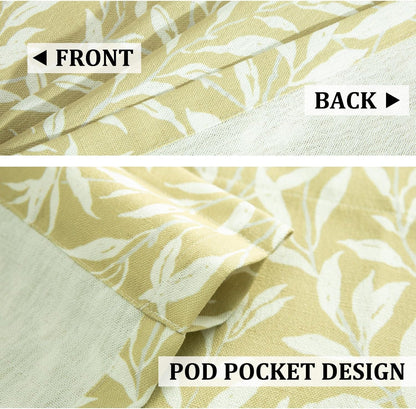 VOGOL Yellow Leaf Print Tie Up Kitchen Valance, 52 x 18, 1 Panel | Linen Textured Fabric, Softens Natural Light, Country Style, Rod Pocket Top, for Dining Room