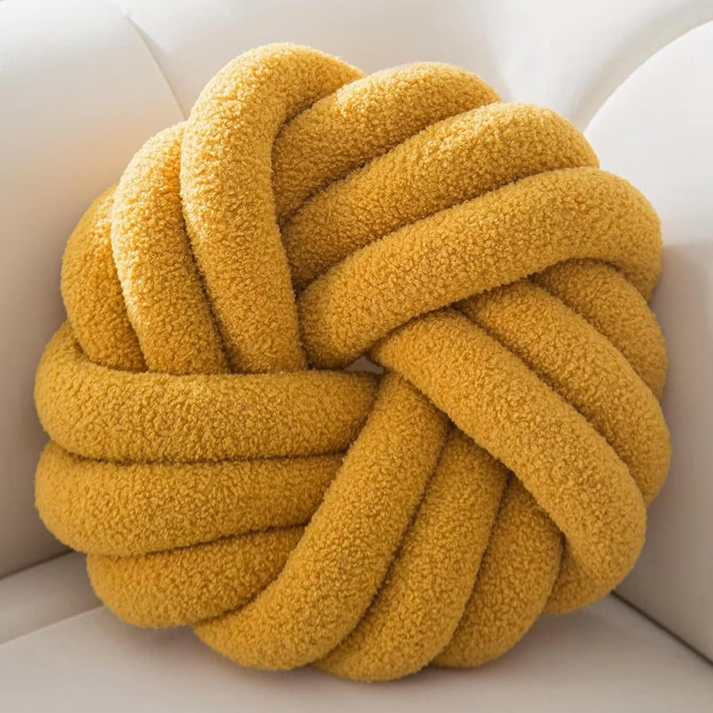 XIAIJIA Yellow Round Knot Pillow 14'' Round Throw Pillow, Soft Plush Knot Round Pillows Decorative, Modern Home Decorative Cushion for Bed, Bedroom, Sofa, Couch, Teen Room