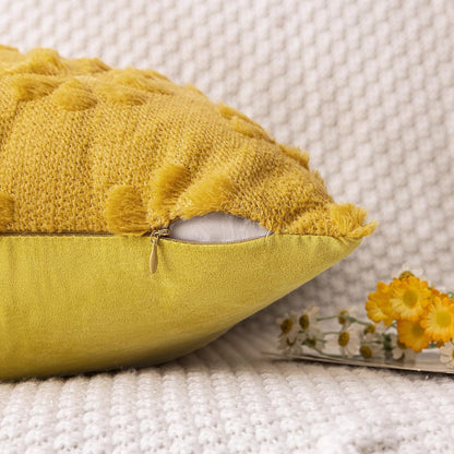 AQOTHES Spring Summer Yellow Throw Pillow Covers 12x20 inch Set of 2 Flower Floral Faux Fur Cute Throw Pillows for Sofa Couch Living Room Decor