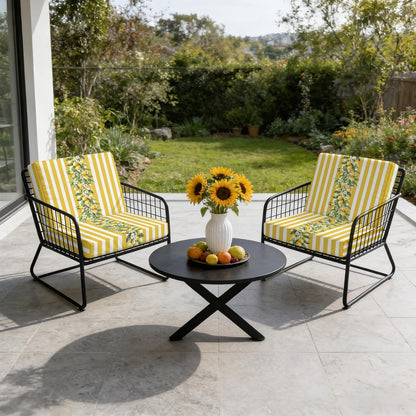 Outdoor Patio Cushion Covers 2 Pack Yellow Lemon Stripes Chair Pads Slipcovers with Ties Waterproof Floral Fruit Leaves Seat Cushion Covers for Outdoor Furniture Protector Couch Sofa 22x20 Inch
