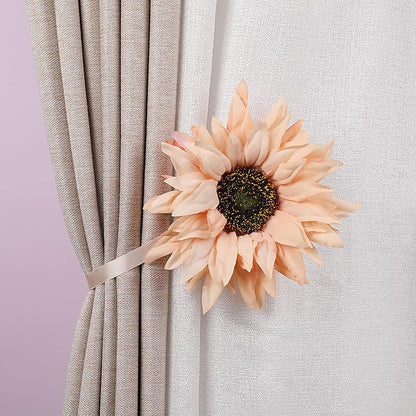 2 Pieces Magnetic Curtain Tieback Large Sunflower Decorative Tie Back Clips Window Drape Magnetic Button Tiebacks Holdbacks Rope for Girl Home Office Bathroom (Light Yellow, 2)