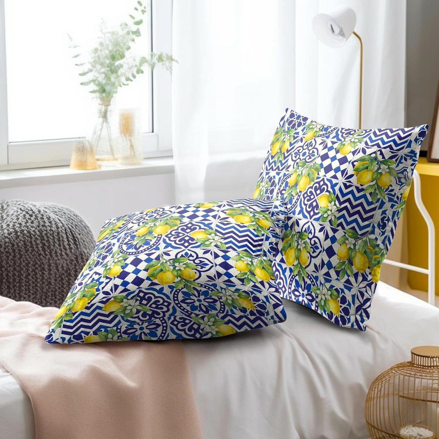 Lemon Mexican Tilt Pillow Covers 18x18 Inch Set of 2 Lemon Decor Italian Gifts Throw Pillow Cases Spring Summer Party Holiday Decorative Cushion Covers for Couch Bed Sofa Home Decor