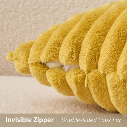 Kevin Textile Soft Plush 12x20 Inch Lumbar Pillow Cover 1 Pack, Luxury Fluffy Faux Fur Striped Flannel Rectangle Cushion Case for Couch Sofa Chair Bed Home Decor, Yellow