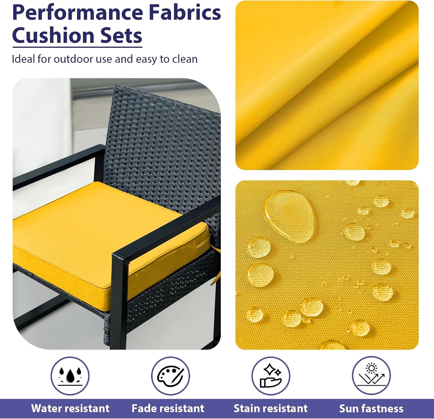 IPYNBAP Outdoor Chair Cushions Set of 4 -Waterproof Outdoor Seat Cushions for Patio Furniture, Patio Chair Cushion with Handle and Ties, Out Door Chair Pads,19x19x3-Square, Yellow