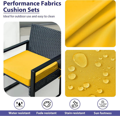 IPYNBAP Outdoor Chair Cushions Set of 4 -Waterproof Outdoor Seat Cushions for Patio Furniture, Patio Chair Cushion with Handle and Ties, Out Door Chair Pads,19x19x3-Square, Yellow
