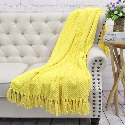 Home Soft Things Yellow Throw Blanket Knitted Tweed Throw 50'' x 60'', Sunshine Yellow, Super Soft Cozy Warm Comfortable Breathable Throw for Living Room Chair Couch Bed Sofa Bedroom Home Décor