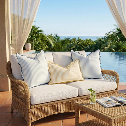 DEZENE 12x20 Yellow Outdoor Lumbar Pillow Cover, Striped Scalloped Water Resistant Throw Pillow Case Farmhouse Cushion Cover for Coastal Patio and Porch Decor