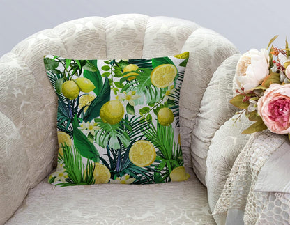 TSSOHU Farmhouse Decoration Throw Pillow Cover, Lemons Pillow Cover 18x18 Inch, Flowers and Tropical Leaves Pillowcase Summer Outdoor Cushion Covers for Bed, Living Room, Couch