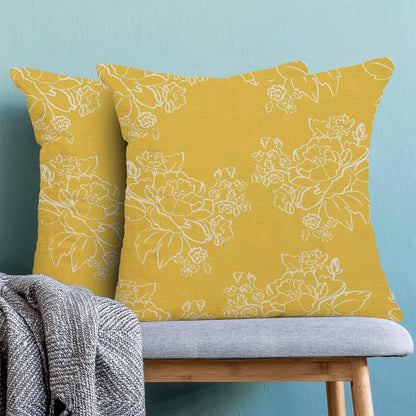 Spring Yellow Floral Throw Pillow Covers 18x18 Set of 2, Seasonal Holiday Decorative Pillow Covers Neutral Flower Decoration Outdoor Cushion Cover for Sofa Couch Farmhouse