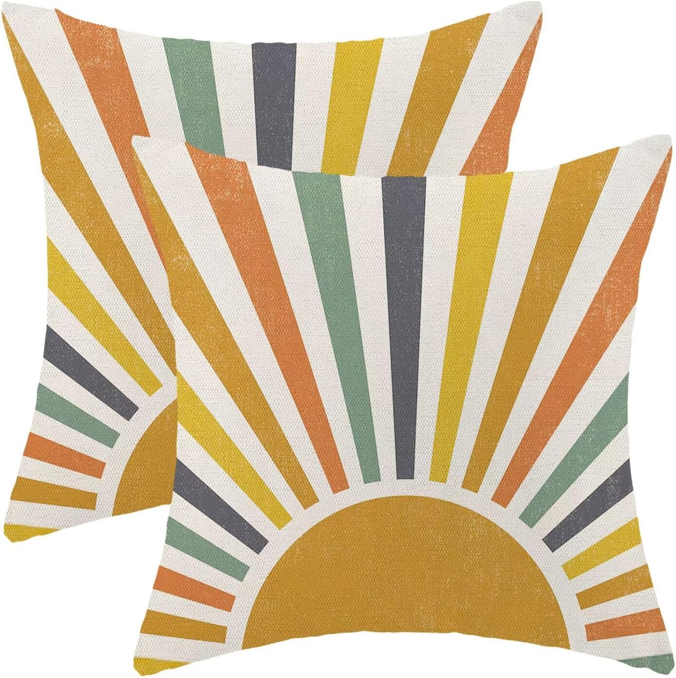 Boho Stripes Pillow Covers 20 x 20 Set of 2, Summer Yellow Rainbow Sun Outdoor Decorative Throw Pillows Farmhouse Linen Sunshine Cushion Case for Home Couch Sofa Decor