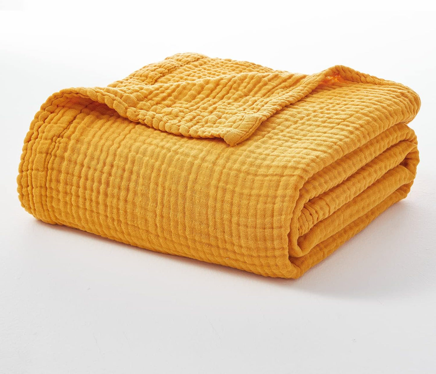 EMME Muslin Blankets for Adults Throw Blanket for Couch Breathable Gauze Soft Lightweight Airy Mustard Yellow Queen 90" x 90"