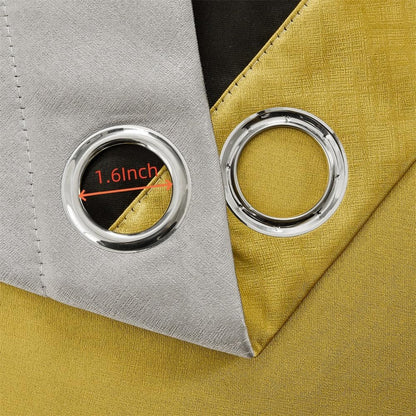 F-CHU 100% Blackout Curtains for Bedroom Grey and Mustard Yellow Patchwork Curtains Thermal Insulated Room Darkening Window Drapes for Living Room Grommet 63 inch Long 2 Panels