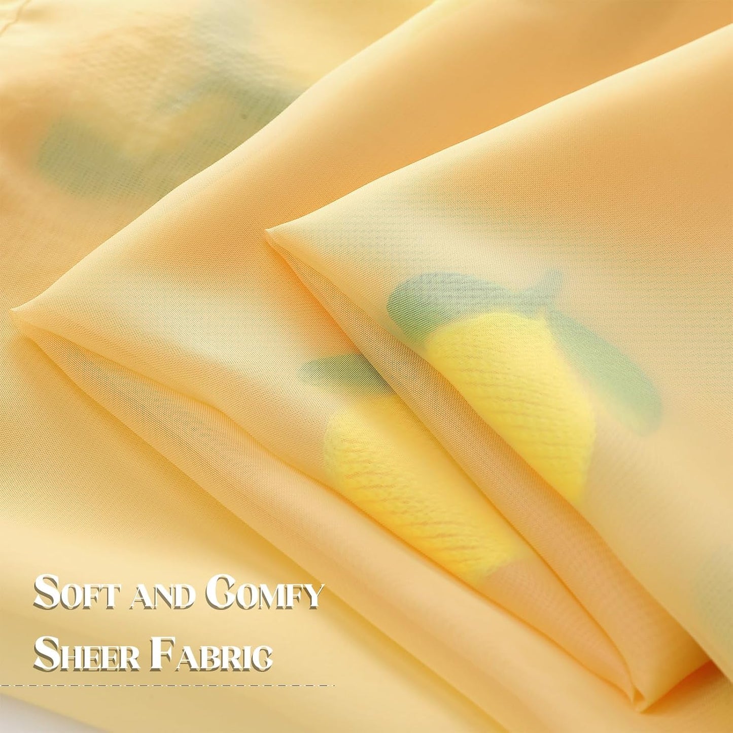 Tegeme 2 Panels Lemon Sheer Curtains for Girl Boy Bedroom 84 Inches Long Embroidered Voile Curtains Decorative Coquettish Sheer Shades Linen Window Decor for Summer Home Party Office