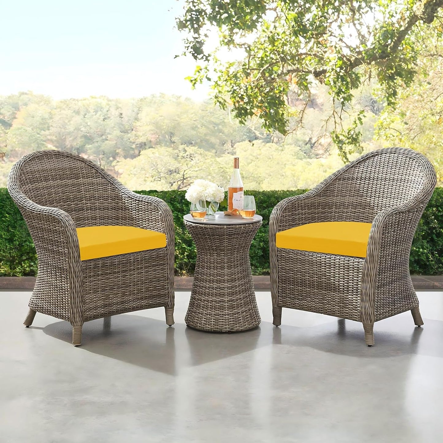 downluxe Outdoor Chair Cushions Set of 2 for Patio Furniture, Water-Resistant Patio Chair Cushions with Ties, High Density Foam Outdoor Seat Cushion, 17" X 16" X 2", Yellow