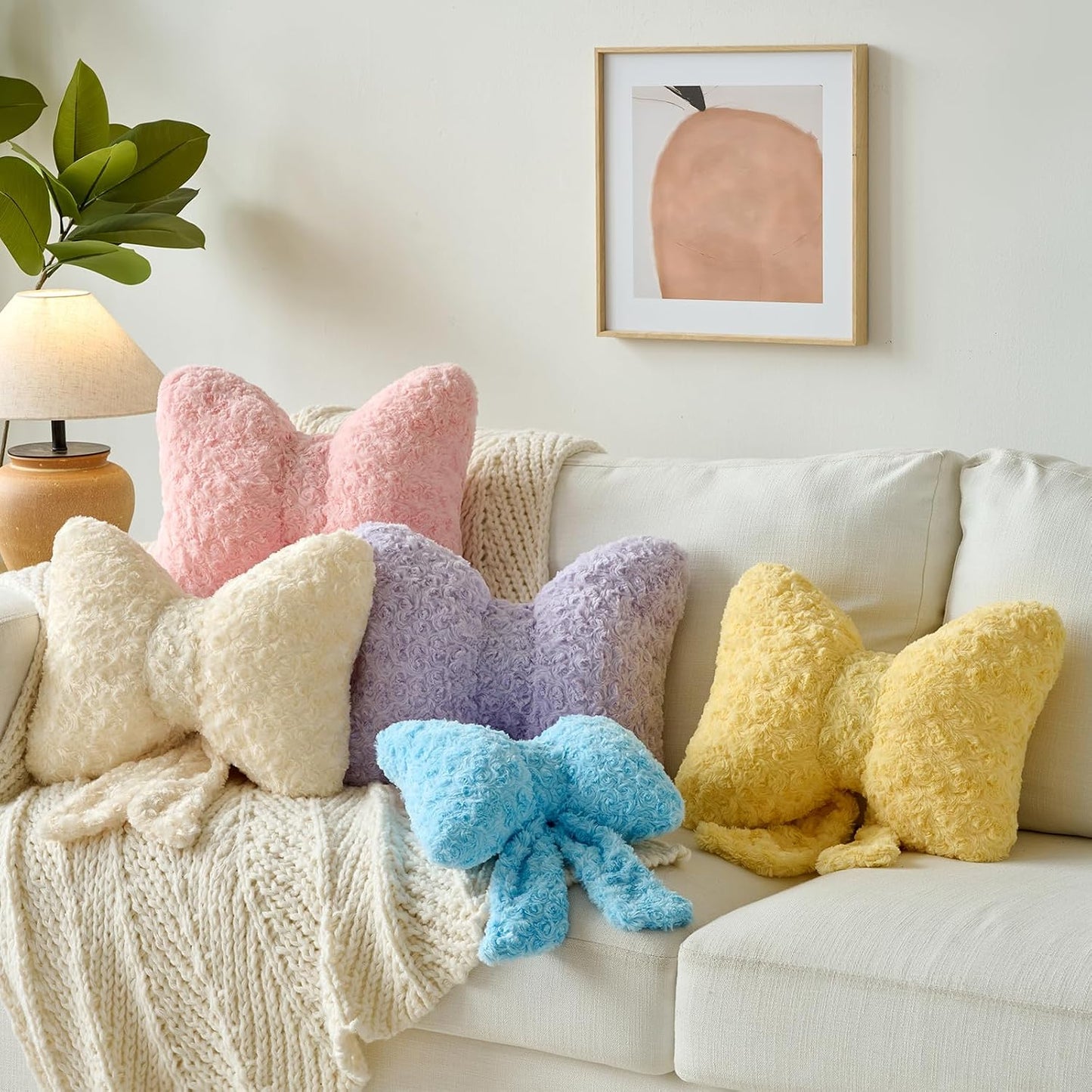 Bow Pillow, Decorative Bow Pillows with Soft Plush for Couch Bed, Bow Shaped Throw Pillow Room Decor for Bedroom, Bow Decorative Pillow for Living Room (Goose Yellow, Small-12 Inches)