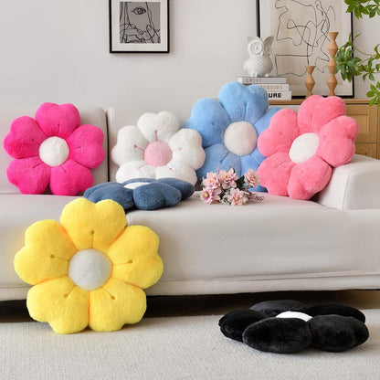 Flower Shaped Pillow, Cute Decorative Throw Pillows with Soft Artificial Rabbit Fur for Couch Bed Chair Floor, Christmas Pillow Seating Cushions with Room Décor for Bedroom (14.9 Inches, Yellow)