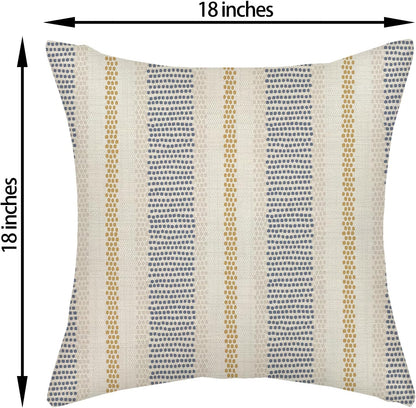 Navy Blue Pillow Covers 18x18 Inch 2 Pcs Boho Mustard Yellow Polka Dots Striped Decor Throw Pillows Modern Geometric Outdoor Farmhouse Decoration Pillowcase Linen Cushion Cover for Couch Sofa