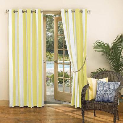 Sun Zero Valencia 2-Pack Cabana Stripe Indoor/Outdoor UV Protectant Energy Efficient Grommet Curtain Panel Pair, Yellow, 54" x 108