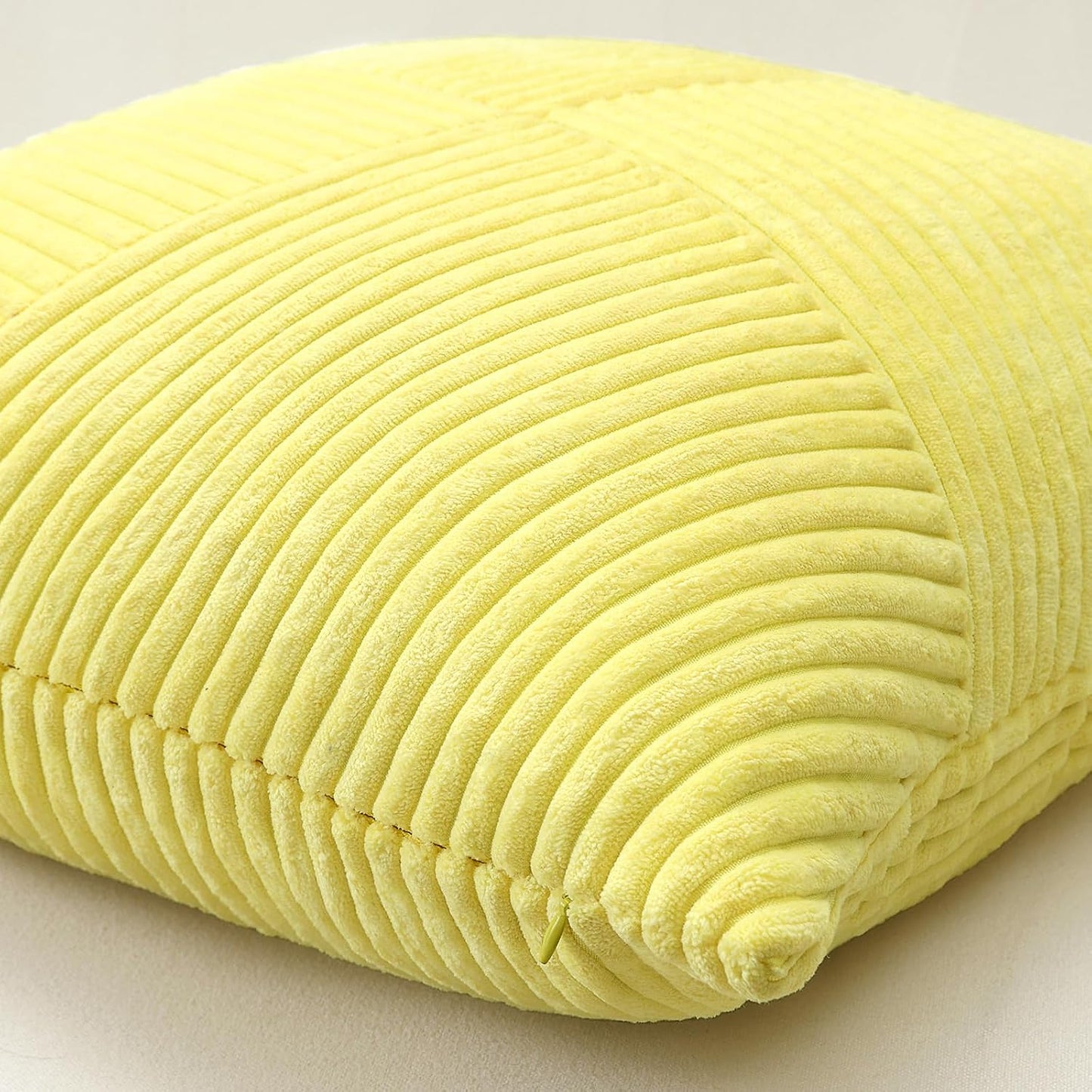 OTOSTAR Set of 1 Decorative Throw Pillow Cover Soft Corduroy Solid Square Pillow Cases Boho Striped Windmill Patchwork Textured Cushion Cover for Sofa Car Bed Living Room 18x18 Inch, Yellow