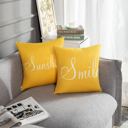Britimes Yellow Set of 4 Throw Pillow Covers Furry Home Decor Pillow Cases Decorative 18X18 Inches Outdoor Cushion Couch Sofa Cojines Pillowcases Sunshine Happy Love Smile