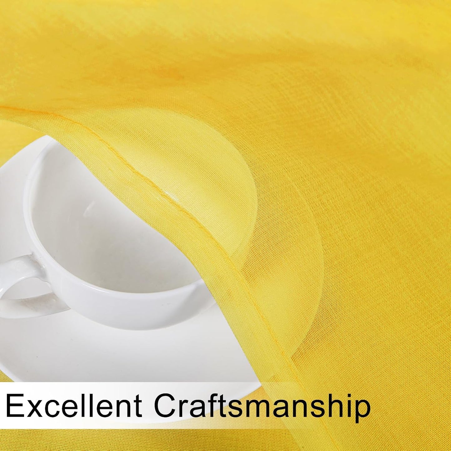 DWCN Sheer Curtain Valance 18 Inches Long, Light Filtering Curtain for Bathroom Bedroom, Small Kitchen Valance with Rod Pockets, 52x18 Inch, Yellow
