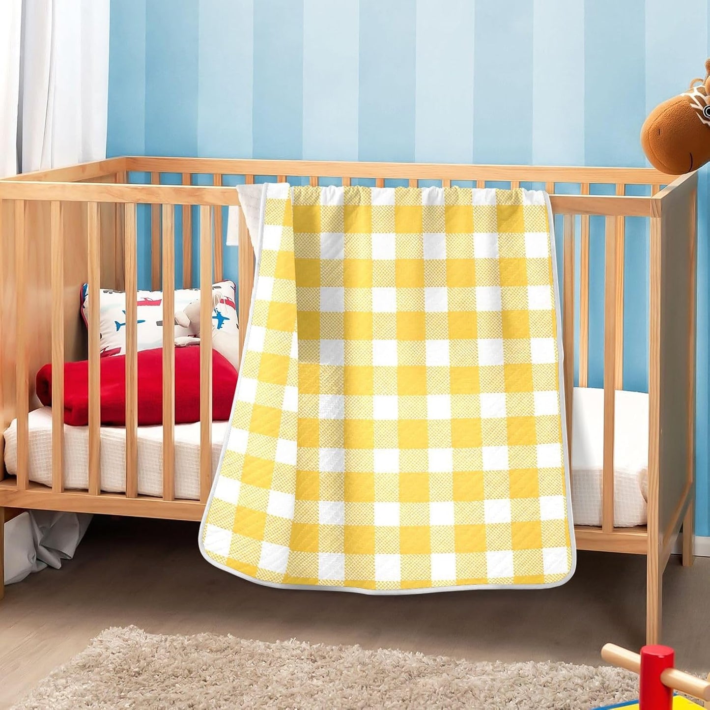 Yellow Gingham Cotton Baby Blanket 30" x 40" Warm Soft Breathable Muslin Swaddle Blankets for Toddler Boys Girls Nursery Receiving Wraps