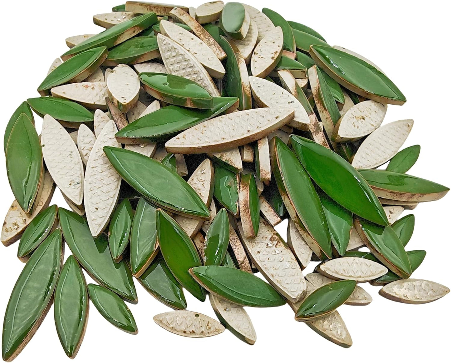 500g/1.1lb Willow Leaf Petal Shape Ceramic Mosaic,Irregular Mosaic Pieces for Home Decoration or DIY Crafts,Mosaic Making Supplies. (Dark Green)