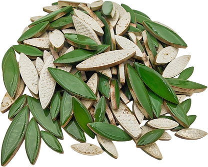 500g/1.1lb Willow Leaf Petal Shape Ceramic Mosaic,Irregular Mosaic Pieces for Home Decoration or DIY Crafts,Mosaic Making Supplies. (Dark Green)