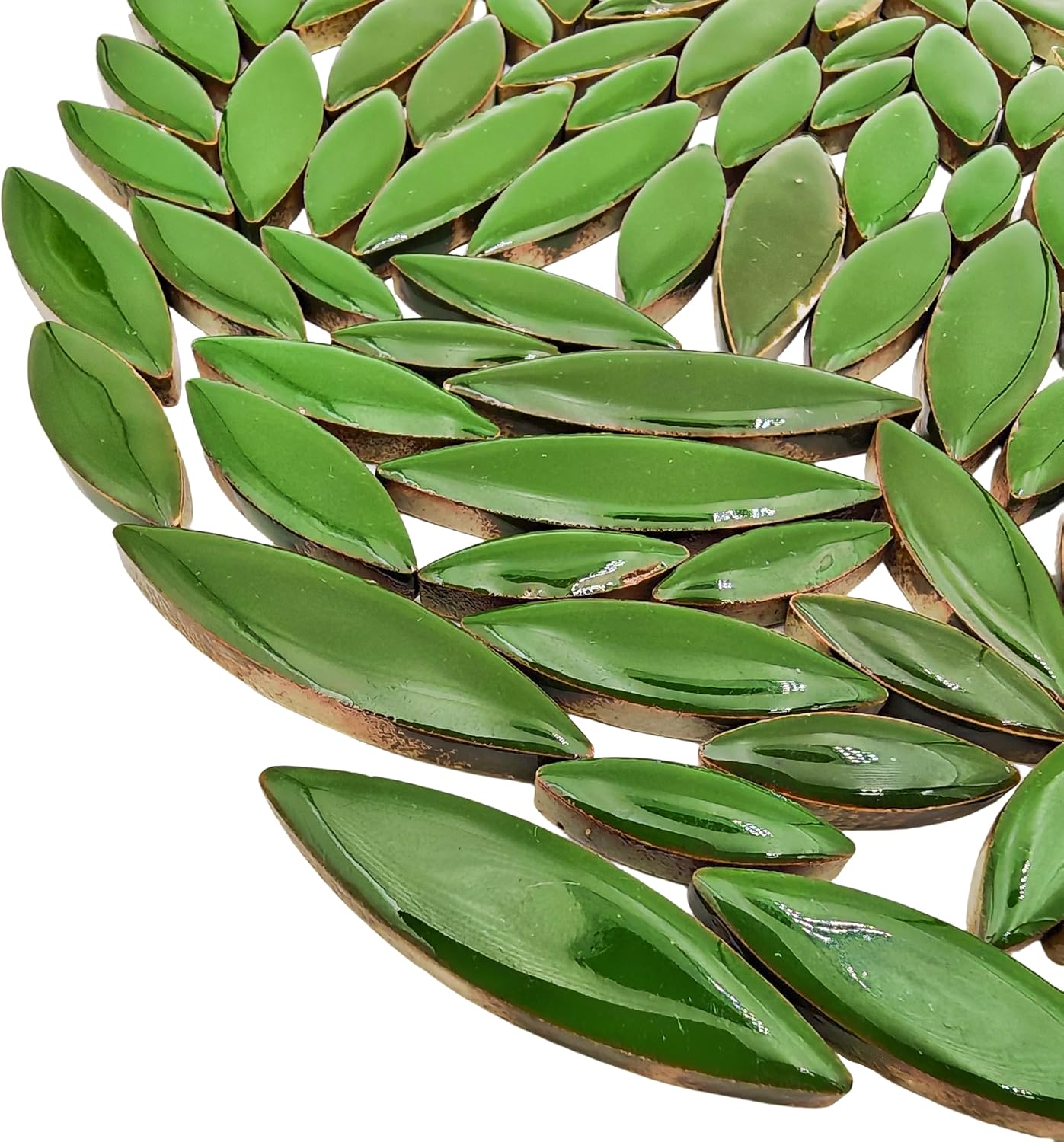 500g/1.1lb Willow Leaf Petal Shape Ceramic Mosaic,Irregular Mosaic Pieces for Home Decoration or DIY Crafts,Mosaic Making Supplies. (Dark Green)