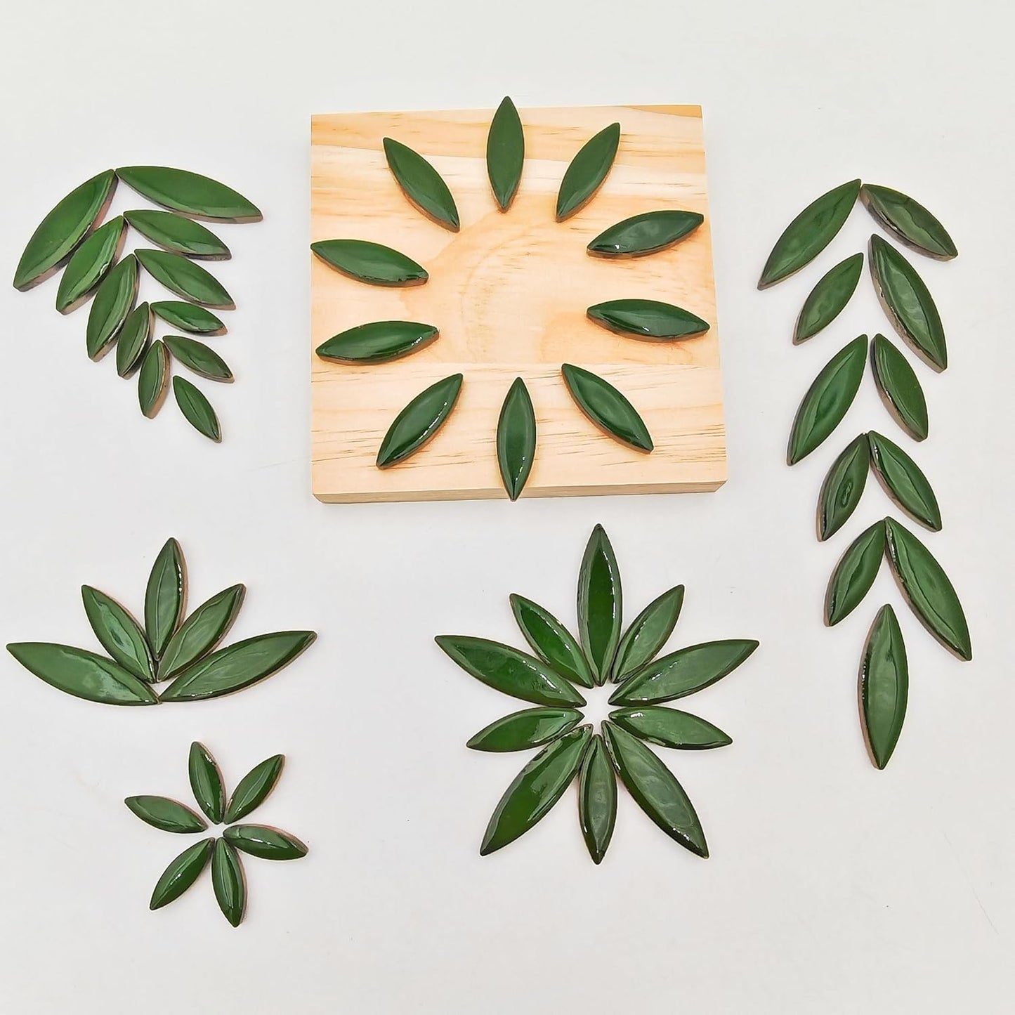 500g/1.1lb Willow Leaf Petal Shape Ceramic Mosaic,Irregular Mosaic Pieces for Home Decoration or DIY Crafts,Mosaic Making Supplies. (Dark Green)