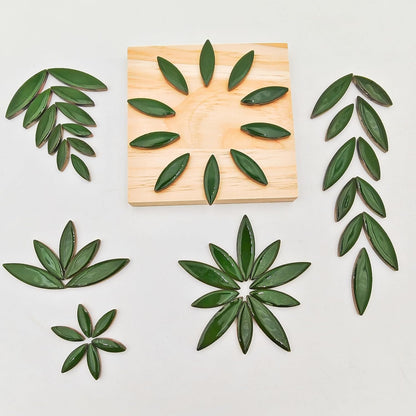 500g/1.1lb Willow Leaf Petal Shape Ceramic Mosaic,Irregular Mosaic Pieces for Home Decoration or DIY Crafts,Mosaic Making Supplies. (Dark Green)