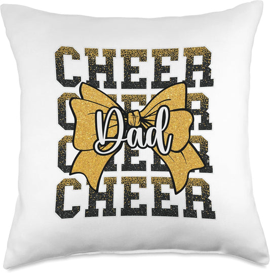 Cheer Dad Daddy Bow Sport Cheerleader Cheerleading Yellow Throw Pillow