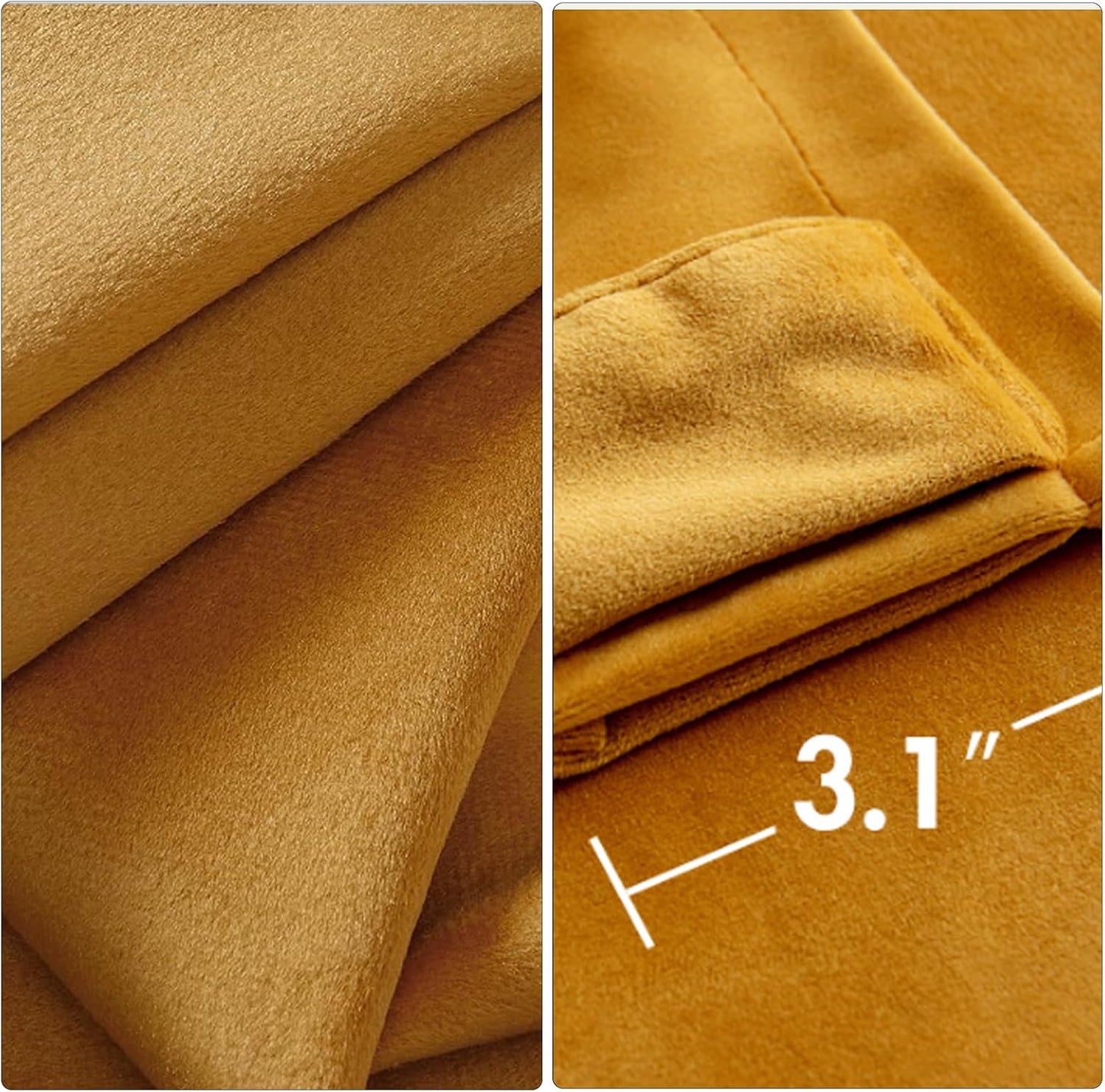Mustard Yellow Velvet Blackout Curtains for Bedroom,Yellow Velvet Curtains 52"x 84" Inches Curtains Drapes Pocket Back Tab Soft Fabric Curtains Panel for Living Room,2 Panels Set (Yellow)