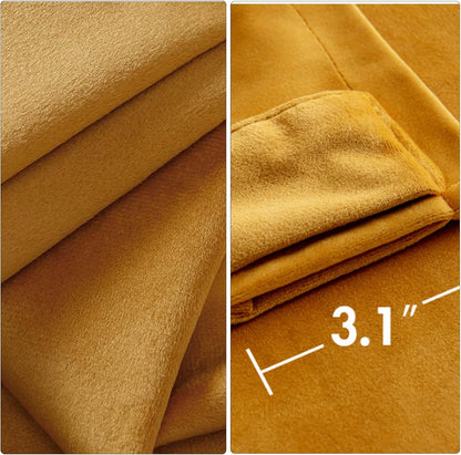 Mustard Yellow Velvet Blackout Curtains for Bedroom,Yellow Velvet Curtains 52"x 84" Inches Curtains Drapes Pocket Back Tab Soft Fabric Curtains Panel for Living Room,2 Panels Set (Yellow)