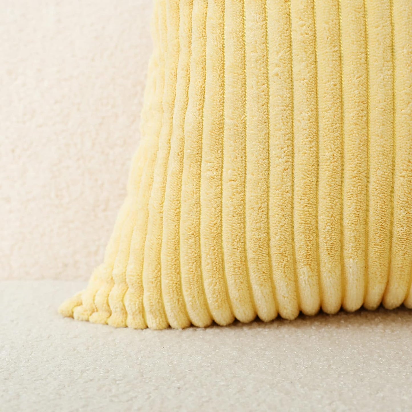Stellhome Pack of 2 Corduroy Soft Throw Pillow Covers Rectangle Solid Striped Cushion Covers Pillowcase for Bed Couch Sofa Bench, 12x20 inch/30x50 cm, Light Yellow