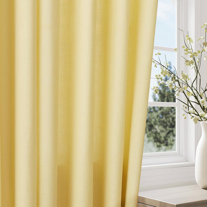 Jowels Yellow Linen Curtains 84 Inch Length 2 Panels for Living Room Bedroom, Light Filtering Sheer Curtains 84 Inches, Elegant Modern Grommet Semi Sheer Soft Privacy Drapes