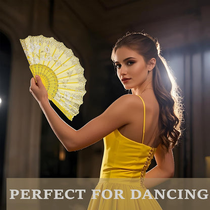 30 Pack Folding Fans – Handheld Spanish Style Fans,Bulk Hand Fans for Wedding, Tea Party, Dance, Church,Performance, Home Decorations, Festival, Gift,Yellow