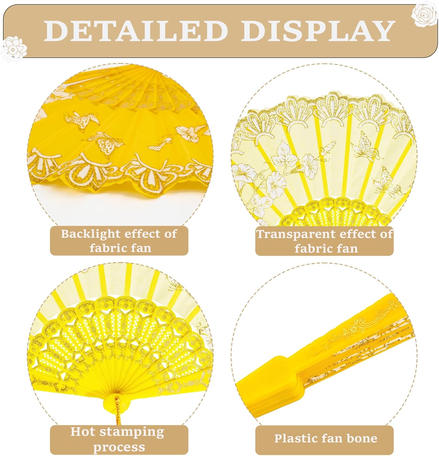 30 Pack Folding Fans – Handheld Spanish Style Fans,Bulk Hand Fans for Wedding, Tea Party, Dance, Church,Performance, Home Decorations, Festival, Gift,Yellow