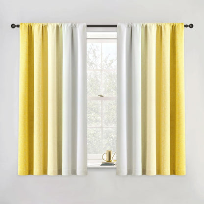 Ombre 100% Blackout Curtains 54 Inch Length 2 Panels for Bedroom Living Room Gold Yellow White Gradient Patterned Room Darkening Privacy Rod Pocket Window Treatment Drapes